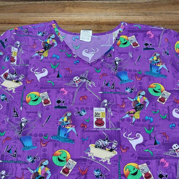Disney's Nightmare Before Christmas Purple Scrub Top - Size 2XL - Picture 2 of 4